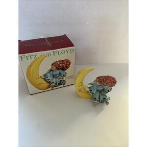 Fitz and Floyd Yellow Moon with Blue Angel Figurine - Hand-Painted Accent